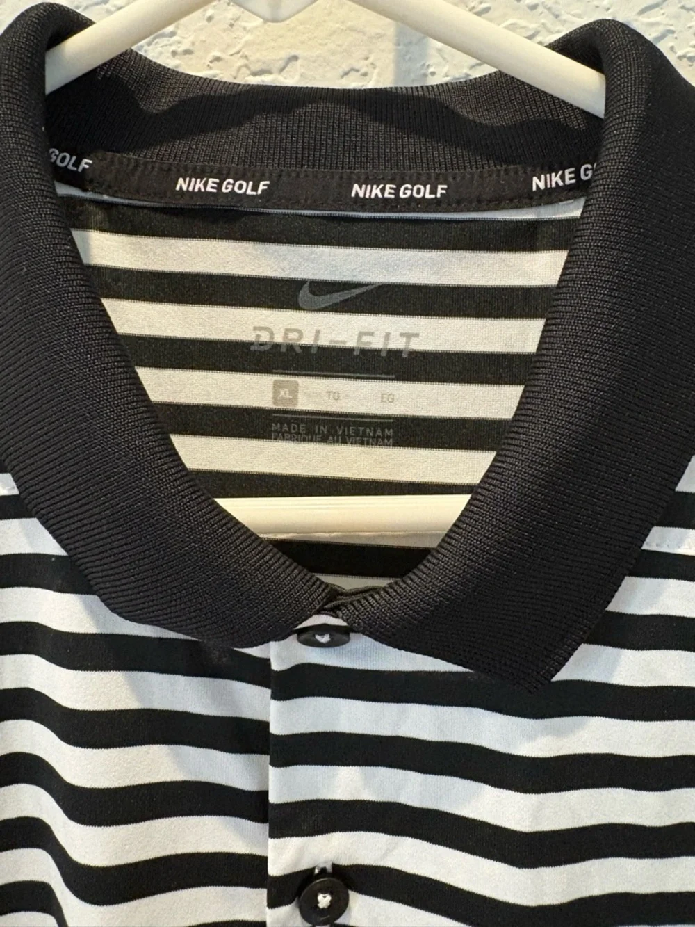 Nike Black & White Striped Polo with Embroidered Miami Marlins Logo